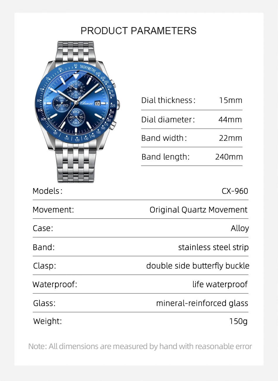CHENXI Top Luxury Brand Men's Quartz Watch Series Waterproof Stainless Steel Elegant Wristwatch Classic Design for Gentlemen