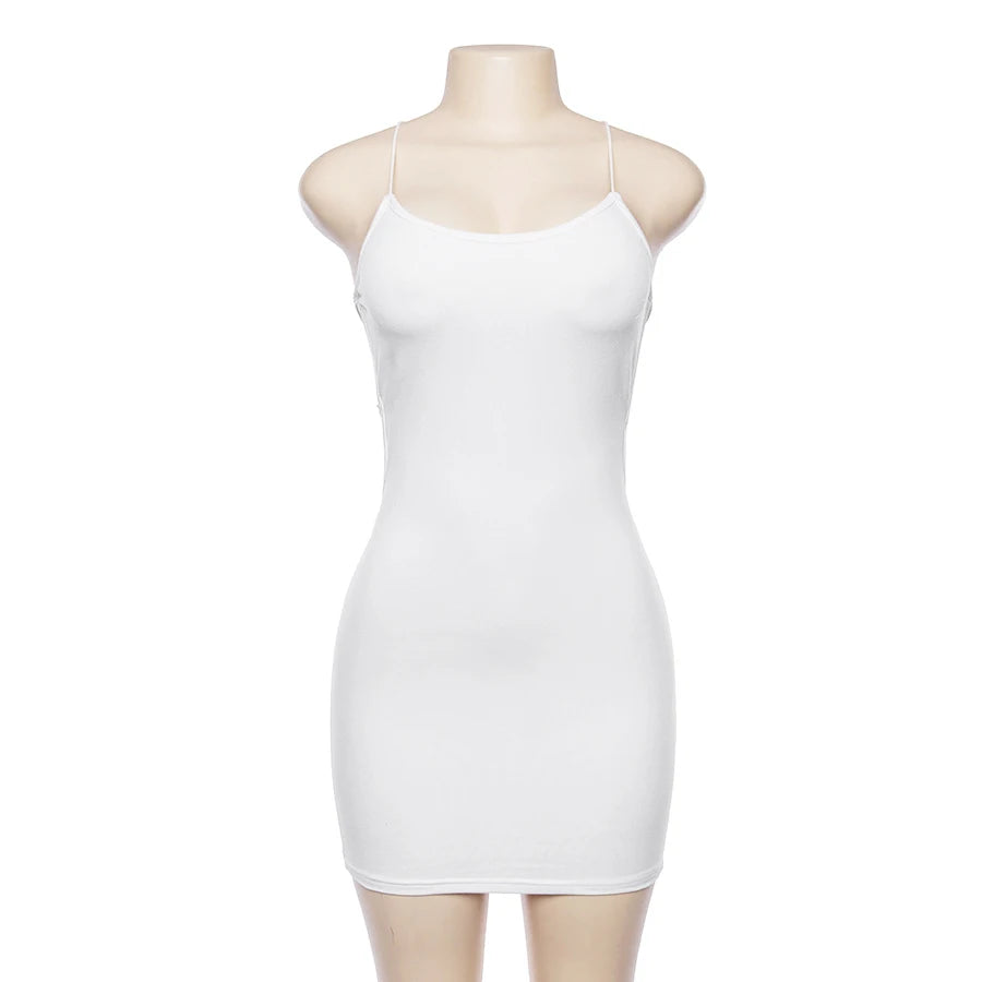 2022 Fashion Dress Women Sleeveless Party Club Bodycon Dresses Summer Solid Spaghetti Straps Backless Sexy Bandage Mini Dresses