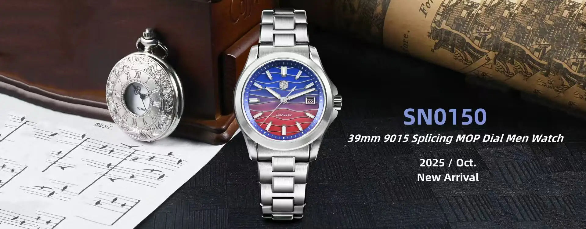 San Martin 39mm Miyota 9015 Splicing MOP Dial Men Automatic Watch 3H Date BGW-X1 Luminous Sapphire 10Bar Waterproof SN0150
