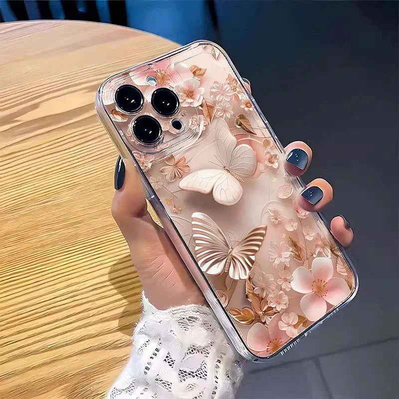 Creative Butterfly Flower Pattern Phone Case For iPhone 11 12 13 14 15 16 17 Pro Max XS X XR 7 8 Plus 16e Transparent Soft Cover