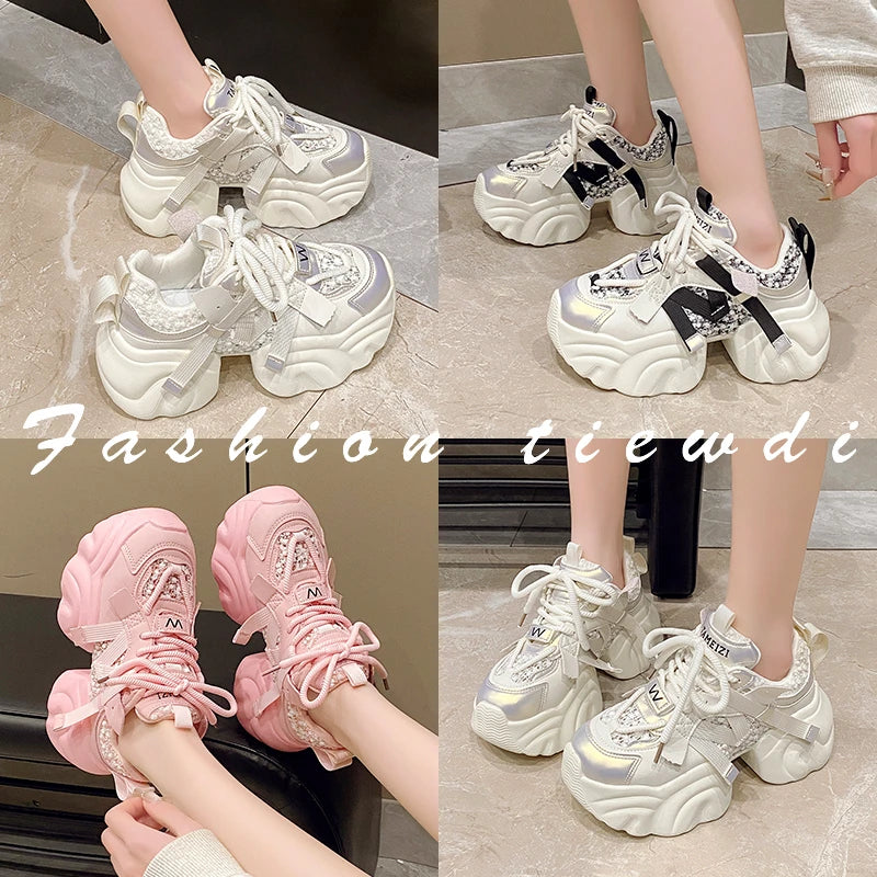 7CM Fashion Spring Autumn Sneakers Women Lace Up Chunky Platform Sports Dad Shoes Woman Comfort Casual Shoes Zapatillas Mujer