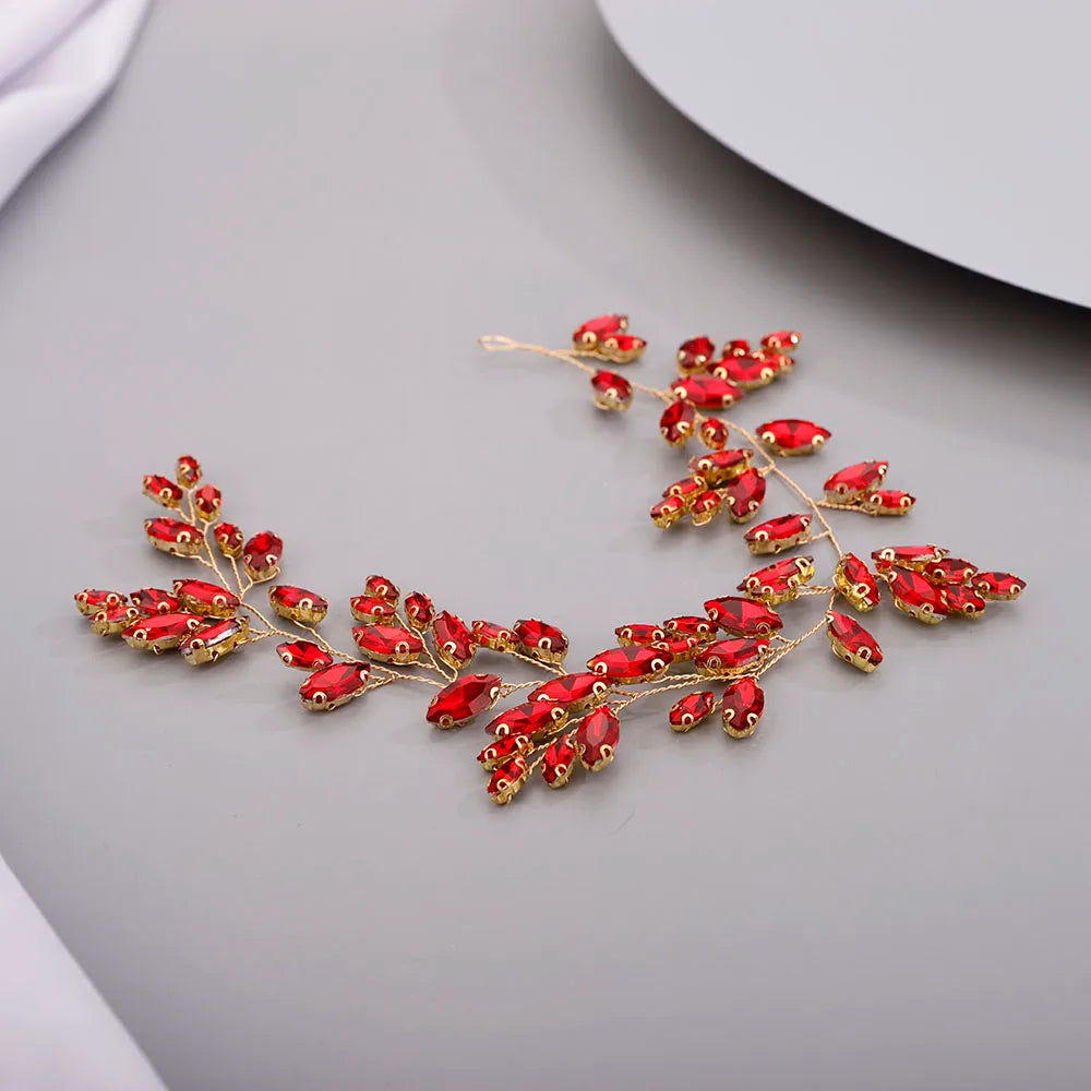 Gold Wedding Head Jewelry Red Bridesmaid Headpieces Blue Handmade Rhinestone Headband Bridal Hair Accessories Tiaras For Women