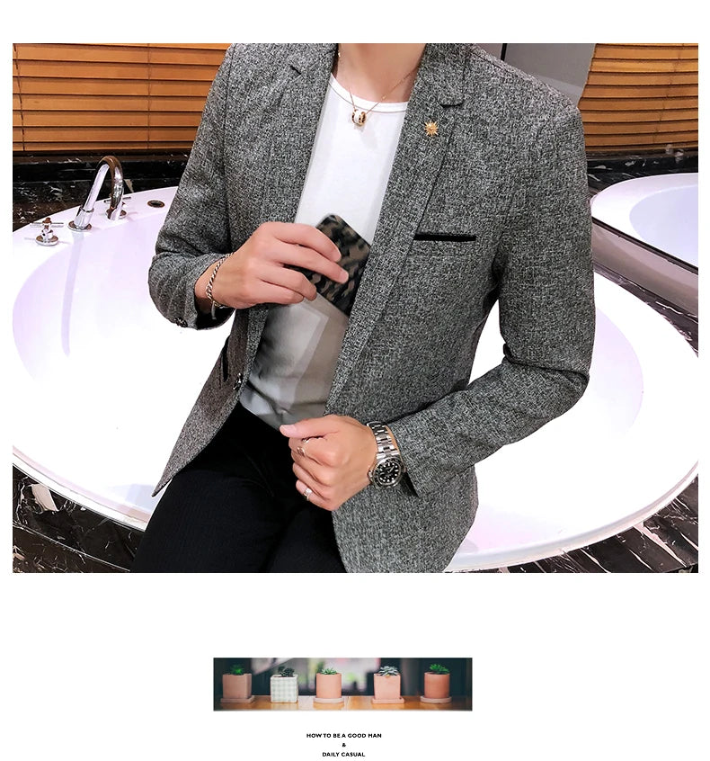 Men's Retro Casual Suit Jacket Blazers Business Formal Linen Suit Jacket High-quality Club Dress Formal Jacket Plus Size 4XL-M