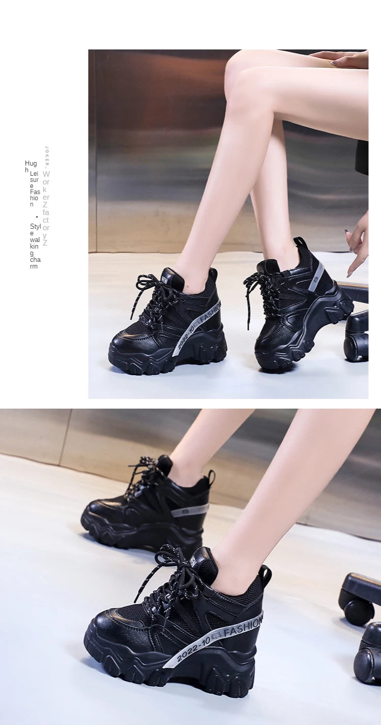 Comemore Women Sneakers Chunky Breathable Mesh Casual Shoes Platform Wedge Heels Sports Pink Shoe 2023 New Spring Autumn Fashion
