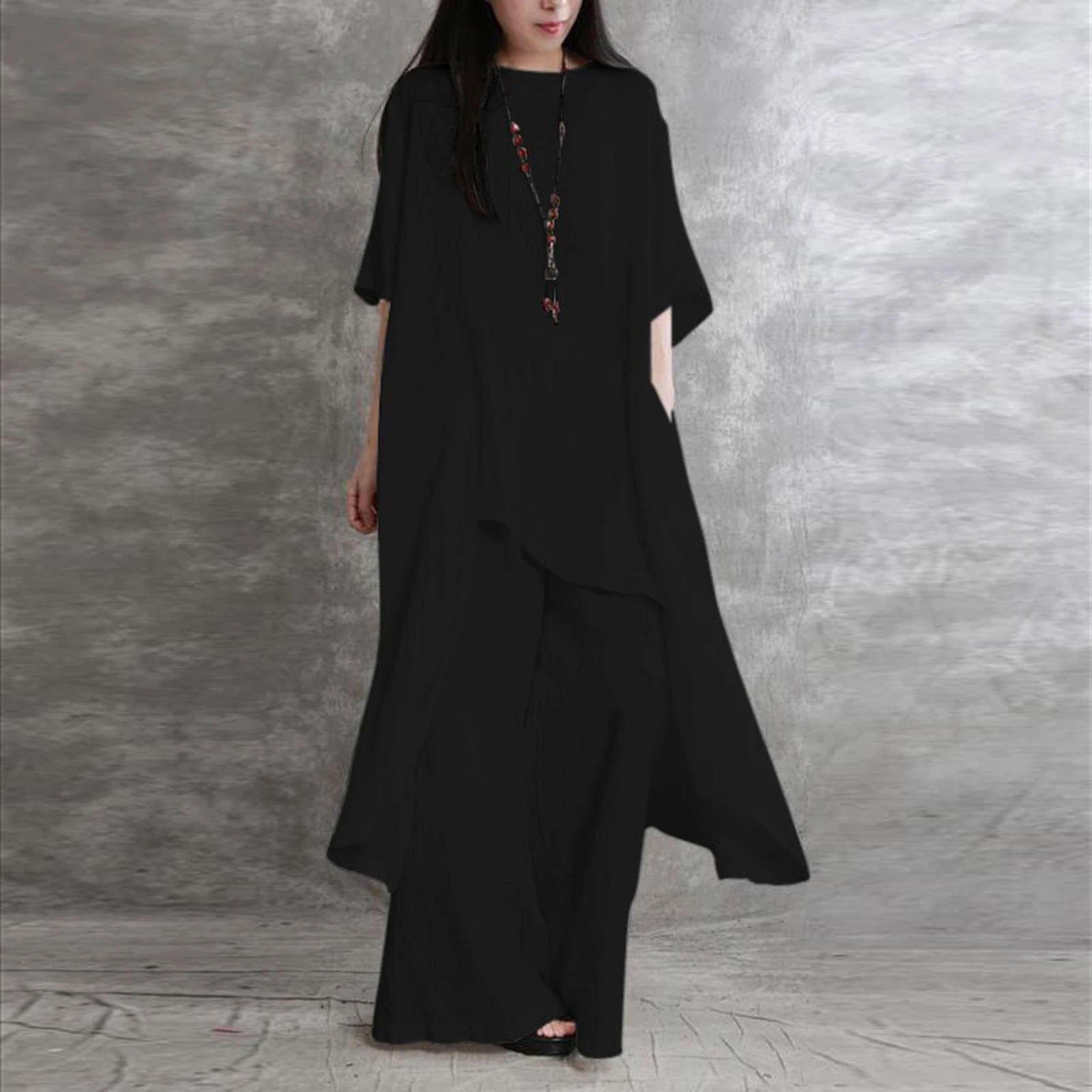 Simple Women Tops Pants Set Cotton Blend Short Sleeve Breathable Elastic Waist Outfit Suit  T-shirt Pants Set Comfy