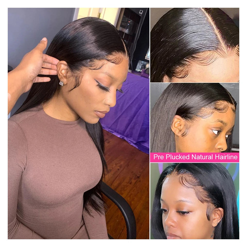 Peruvian Hair Bone Straight 13x4 Transparent Lace Frontal Virgin Natural Color Human Hair Wig 4x4 Lace Front Wig For Black Women