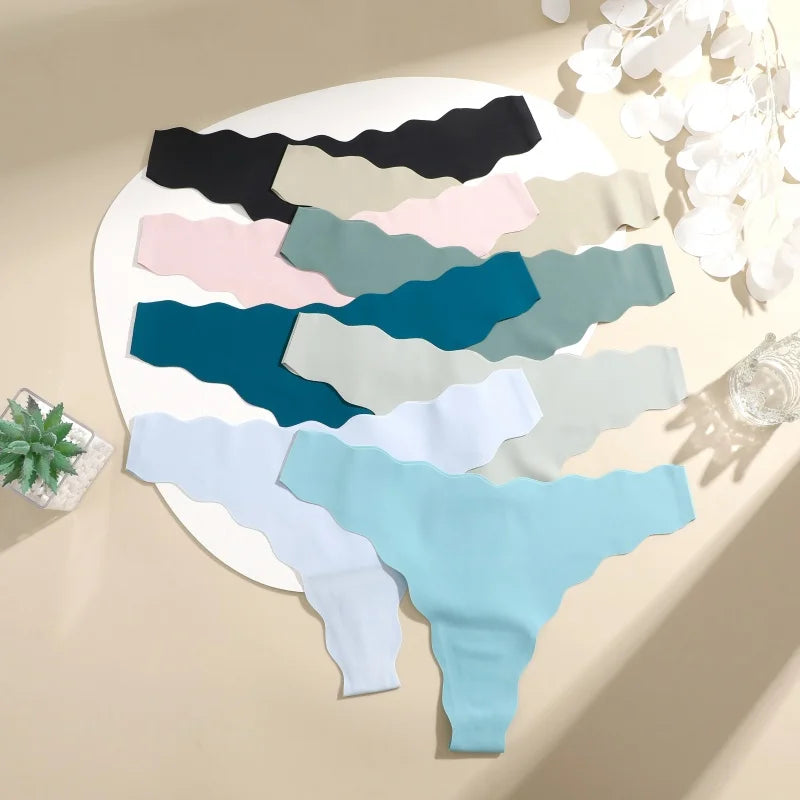 3Pcs/Set Traceless Ultra-thin Summer Underpants Sexy Low Rise Wave Edge Thongs Seamless Solid Color Ice Silk Breathable G-String