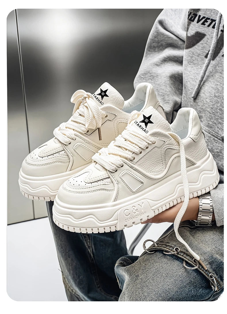 Fashionable Durable Men's Sneakers Casual Sport Shoes Trendy Stream Trudging Shoes Wear-resistant Cotton Ultra-soft Leather