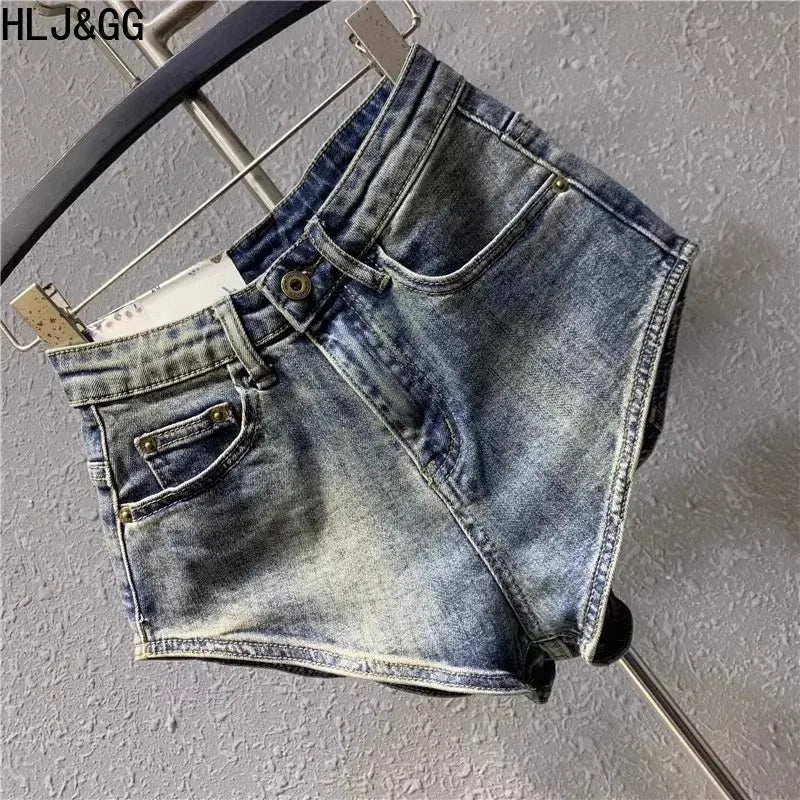 HLJ&GG Y2K Fashion Mesh Letter Printing Tank Top 3 Piece Sets Women Sleeveless Slim Vest And Denim Shorts Outfit With Chain 2025