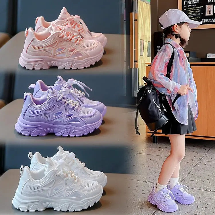 Children Mesh Casual Shoes Girls Summer White Chunky Dad Sneakers Kids Toddler Lightweight Non Slip Summer Comfort Shoes