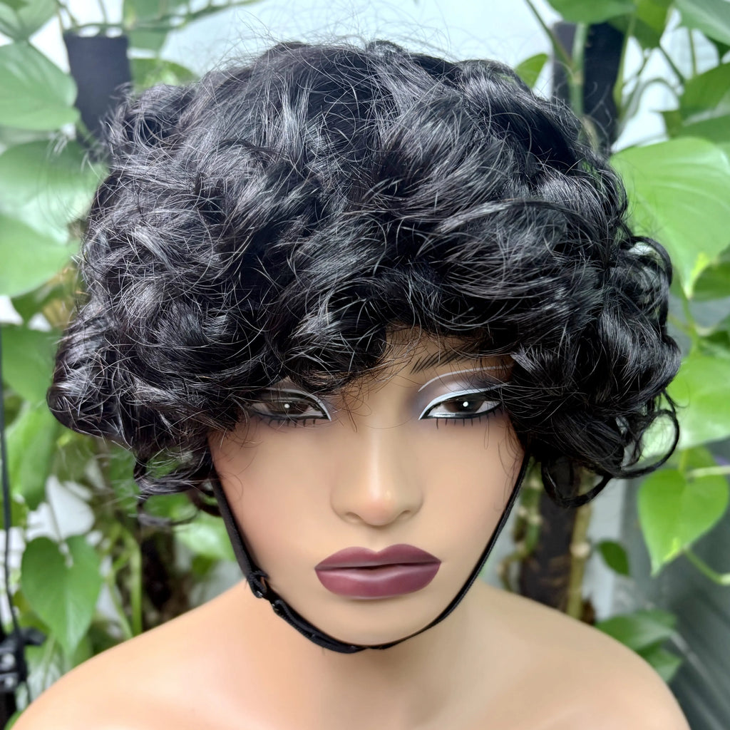 Full Machine Made Loose Wavy Bob Wig Human Hair Wigs 220% Short Colored Bouncy Curly Gluelesss Human Hair Wigs with Bangs