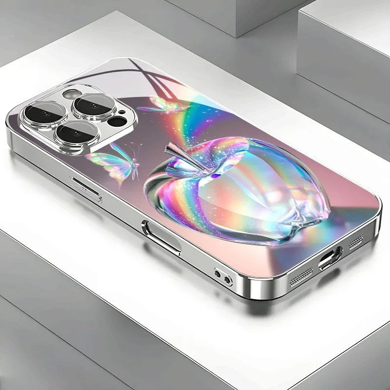 Colorful Butterfly Pattern Phone Case for iPhone 17 16e 16 15 14 13 12 Mini 11 Pro XS Air Plus Luxury Tempered Glass Cover