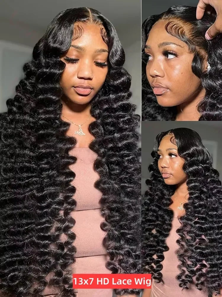 Lakeisha High Density Loose Wave HD 13x6 Lace Front Wigs Human Hair Black Raw Brazilian Deep Curly 40 Inch 13x4 Lace Frontal Wig