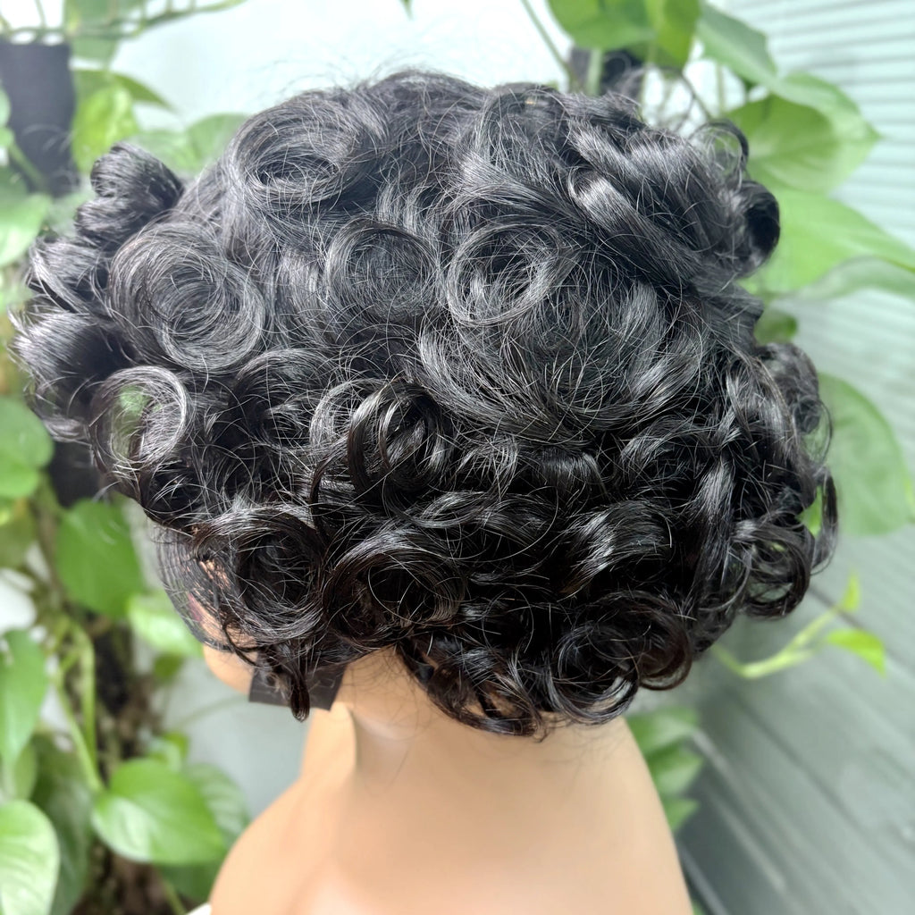 Full Machine Made Loose Wavy Bob Wig Human Hair Wigs 220% Short Colored Bouncy Curly Gluelesss Human Hair Wigs with Bangs