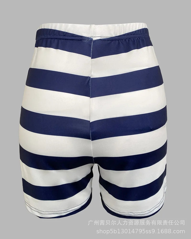 Women Two Piece Short Sets Print Slim Fit Tops Pencil Pants Casual Spliced Round Neck Top Shorts Suit Sporty Summer 2025