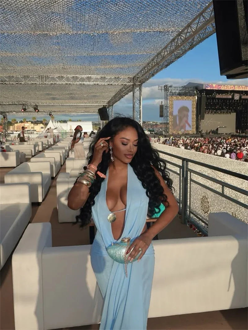 Sexy Dress Set Women Halter Crop Top And Maxi Skirt Matching Sets Female Elegant Beach Club Party Skirt Two Piece Set