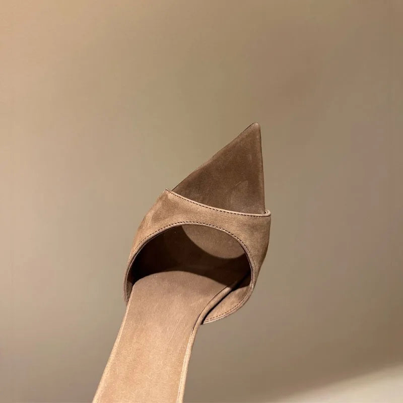 Women's Fox Fur High-Heeled Slippers Stiletto Heel Mules Open Toe Slip On Sandals Suede Upper Party Clubwear Elegant Sandals
