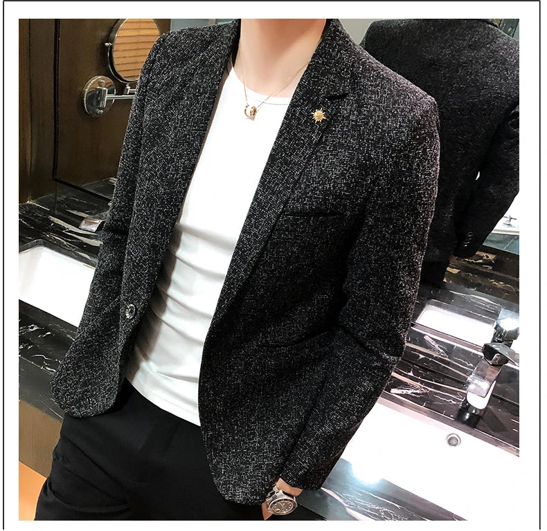 Men's Retro Casual Suit Jacket Blazers Business Formal Linen Suit Jacket High-quality Club Dress Formal Jacket Plus Size 4XL-M