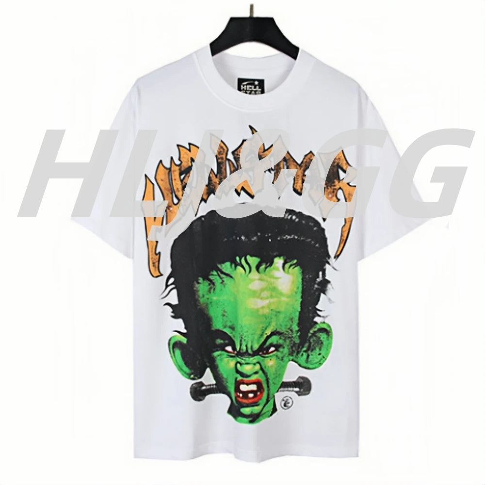 HLJ Trend American Retro Print Tshirts Two Piece Sets Women O Neck Short Sleeve Loose Top+Skinny Pants Outfit Fashion Streetwear