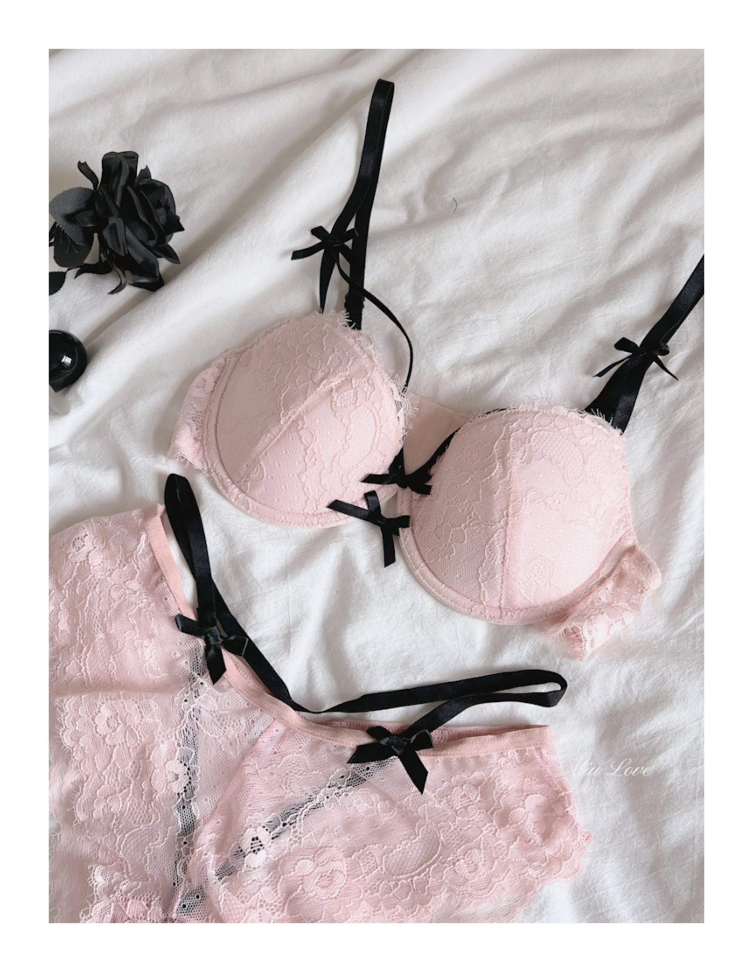 MOYISU Light Luxury High-end Beauty ~ Master Crafty Thin Bow Sexy Lace Pure Desire Big Chest Small Push-up Underwear Set