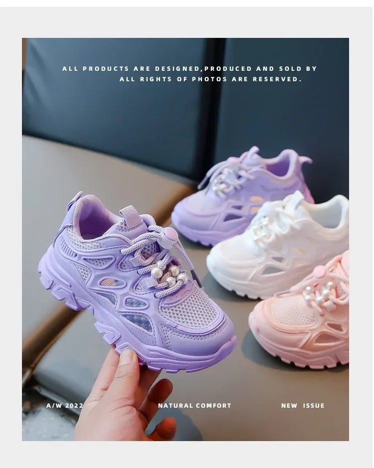 Children Mesh Casual Shoes Girls Summer White Chunky Dad Sneakers Kids Toddler Lightweight Non Slip Summer Comfort Shoes