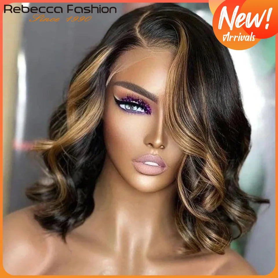 Honey Blonde Bob Wig Human Hair Real 12a Body Wave Part Lace Frontal Wig Ombre Highlight Short Bob Wigs Human Hair Pre Plucked
