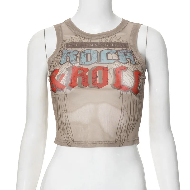 HLJ&GG Y2K Fashion Mesh Letter Printing Tank Top 3 Piece Sets Women Sleeveless Slim Vest And Denim Shorts Outfit With Chain 2025