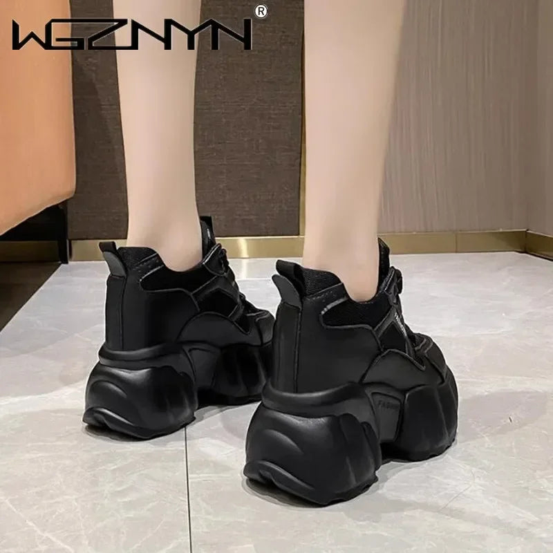 NEW Women Chunky Sneakers Internal 11CM High Platform Breathable Mesh Shoes Ladies Wedges Casual Shoes For Woman Sports Dad Shoe
