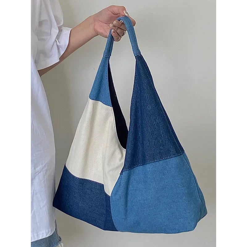 Patchwork Design Women Shoulder Bag Fashion Denim Female Handbags large capacity Jeans big Totes