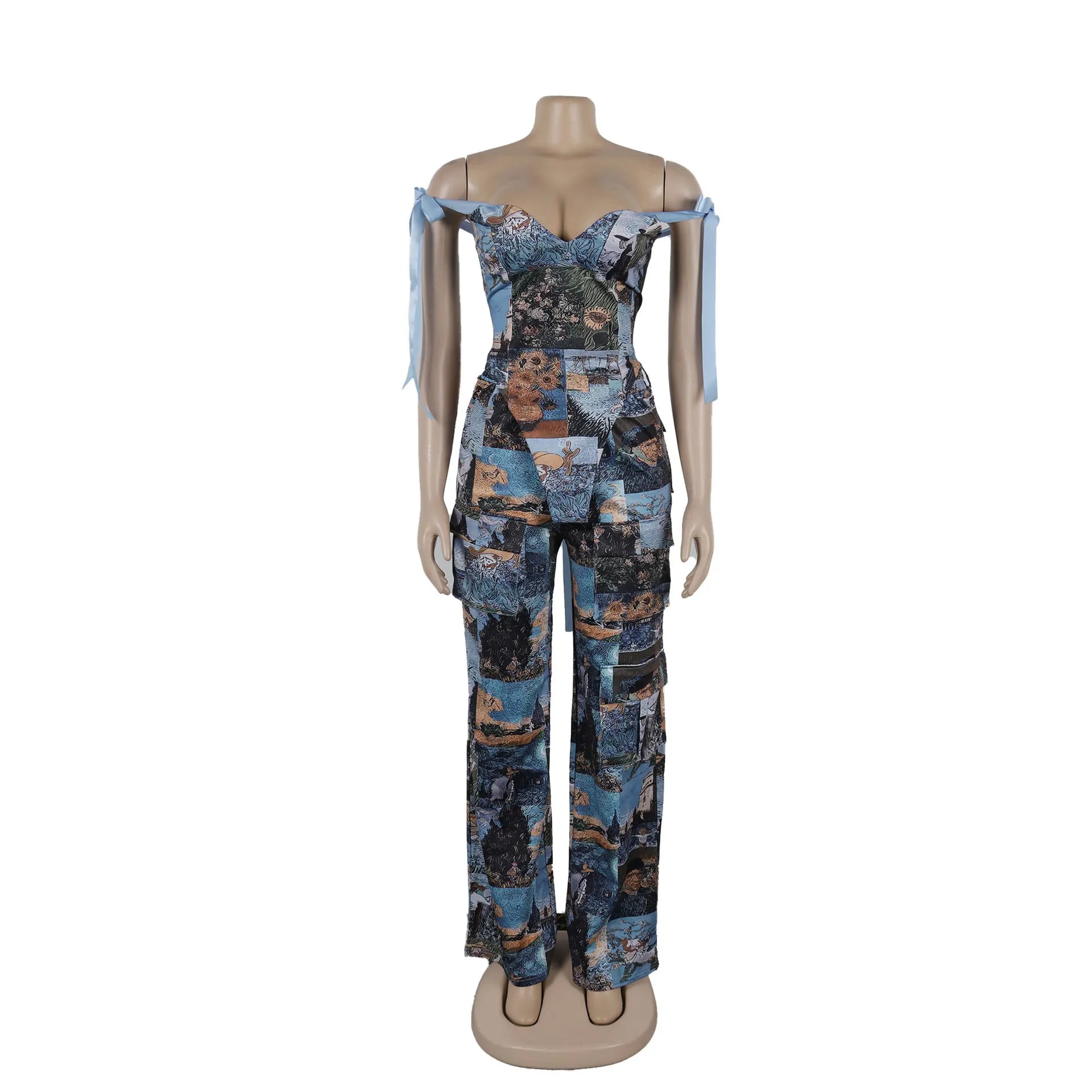 Two Pieces Women Pant Sets Print Matching Set Drawstring Pockets Sleeveless Top Elastic Waist Pants Slim Fit Casual 2026 Spring