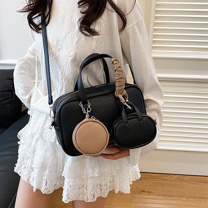 Casual Handbag 3-IN-1 Fashion Brand Messenger Bags for Women Pu Leather Crossbody Bag Lady Totes Large Capacity Travel Bag