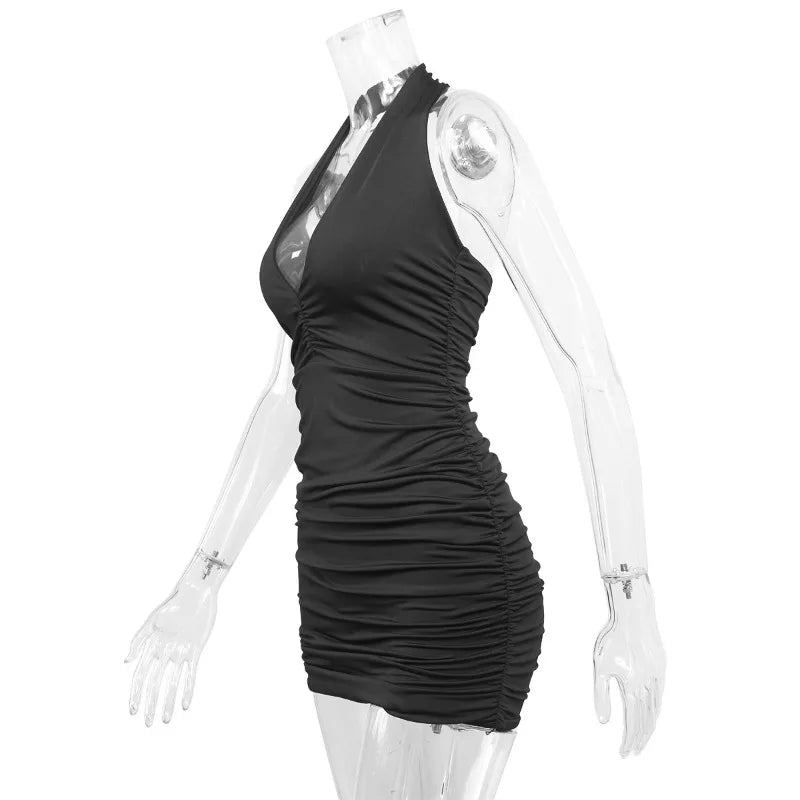 Sexy Deep V Evening Party Sleeveless Backlss Dress 2026 Summer Short White Halter Dresses Women Tight Club Mini Dress Clubwear