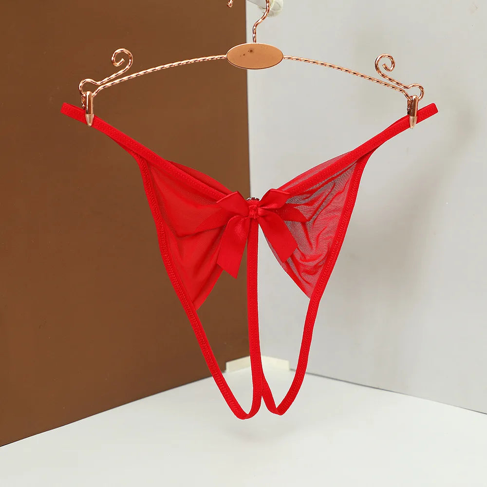 Women Sexy Rhinestone Panties Low Waist Bow G-strings Women's Hollow Out Seamless Panties Female Open Crotch Thongs Underpants