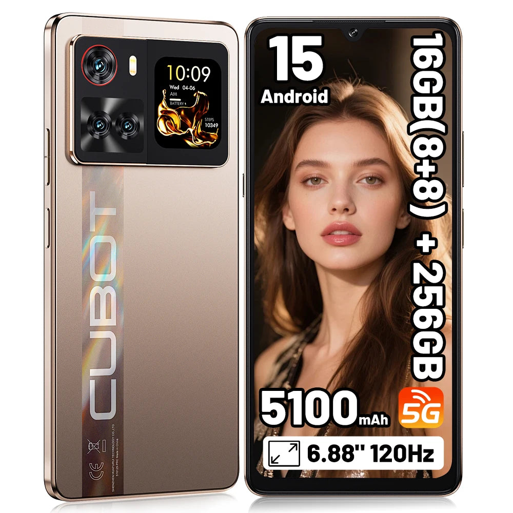 Cubot X100 16GB(8+8) RAM+256GB ROM 64MP Camera 5100mAh Android 15 Dimensity 7025 5G Smartphone 6.88" 120Hz 33W NFC Mobile Phone
