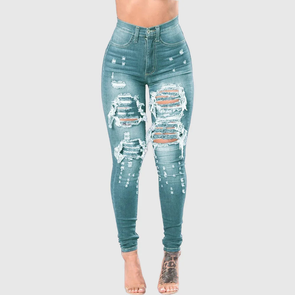 Women's Ripped Jeans Slim Fit Ankle Pants - High Waist Distressed Denim Skinny Pants for Women