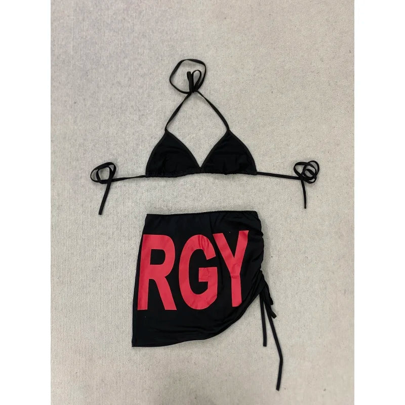 Y2K Sexy letter print Vintage Hot girl mini skirt fashion Retro style Harajuku subculture emo High street Bodycon Bikini sets