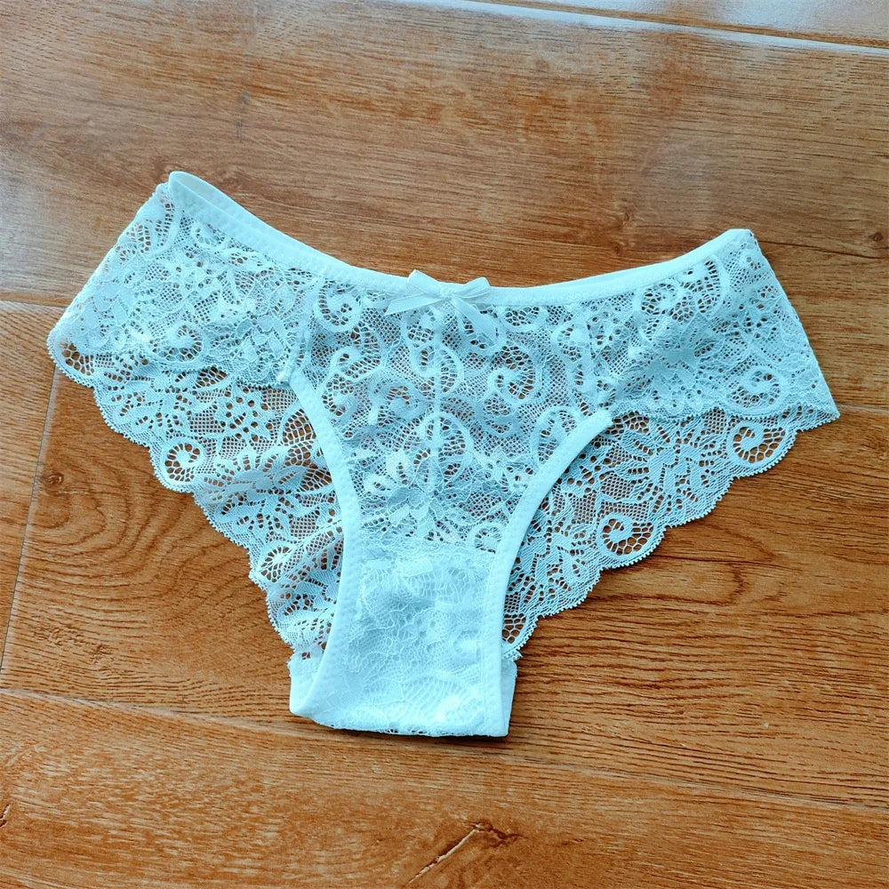 3Pcs/Set Sexy Panties Women Perspective Lace Underwear Hollow Out Breathable Briefs Cute Bow Intimates Lingerie Ladies Underpant