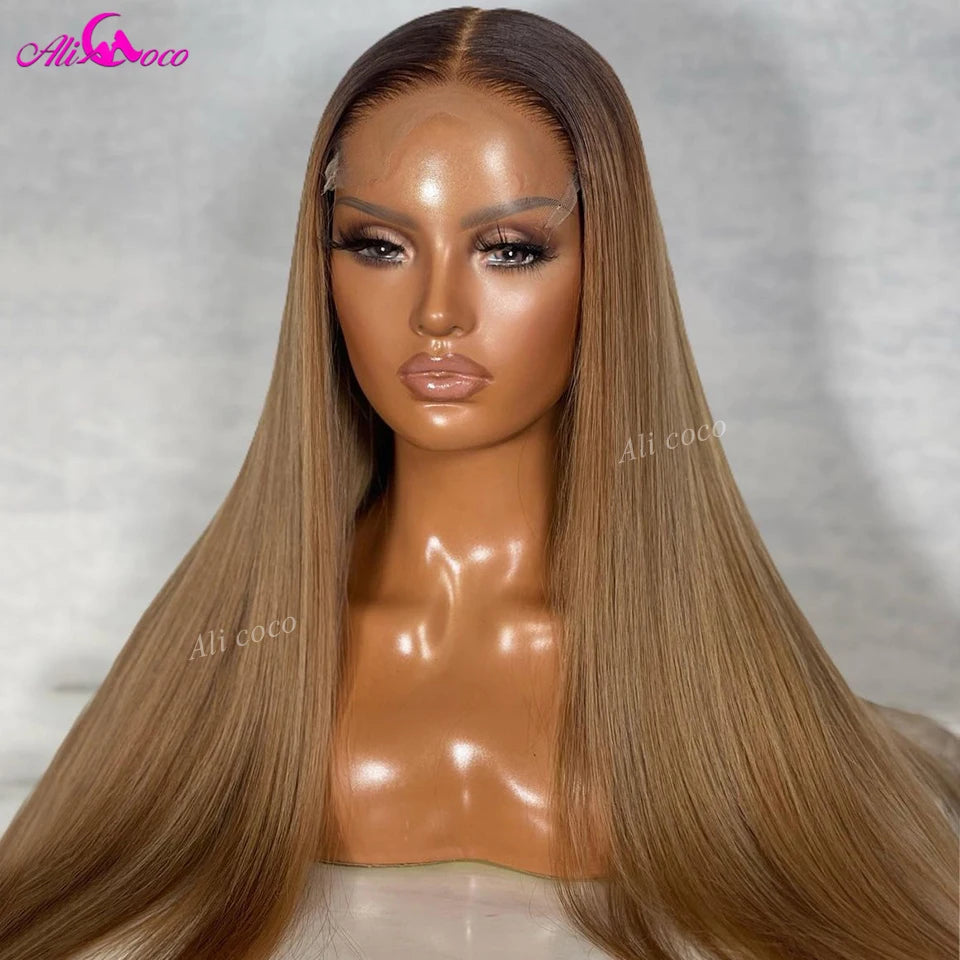 34 36 Inches Straight Omber Honey Blonde Lace Frontal Wigs Human Hair 5x5 Closure Wig 200 Density Lace Front Wigs For Women