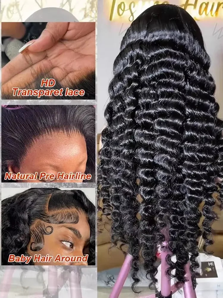 Lakeisha High Density Loose Wave HD 13x6 Lace Front Wigs Human Hair Black Raw Brazilian Deep Curly 40 Inch 13x4 Lace Frontal Wig