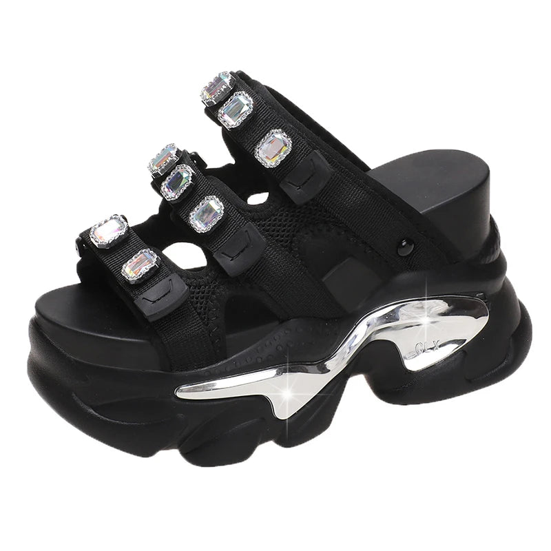 Summer Women Slippers Flip-Flops Ladies Beach Bling Chunky Shoes Wedge Heels Outside Sandals Woman High Platform Slippers 10.5CM
