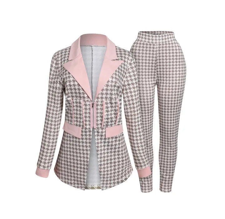 Sexy Two Piece Suit for Women Blazer and Pants Set Print Long Sleeves Coats and Trousers Streetwear Female Autumn Winter 2023