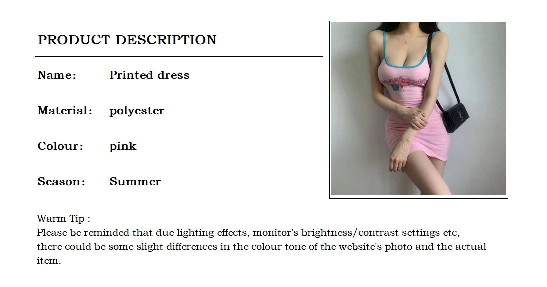 Womens Sexy Mini Spaghetti Strap Dress Sleeveless Coquette Clothing Print Fashion Summer Pink Party Short Dresses for Women 2024