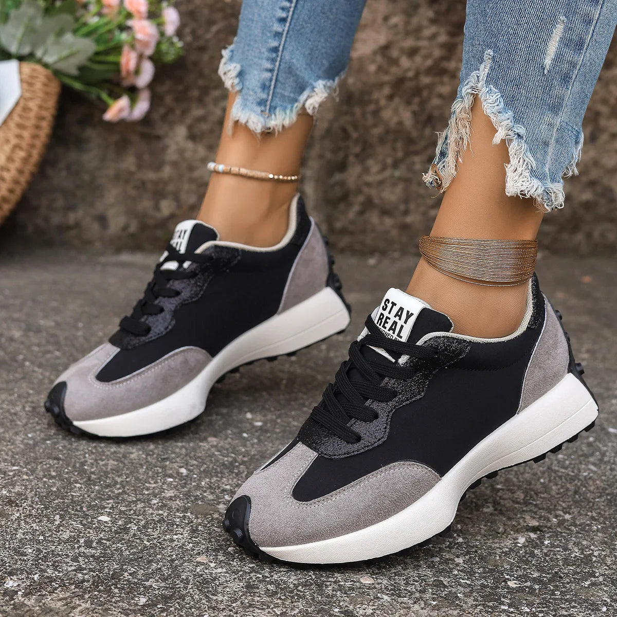 Women Sneakers Causal Walking Shoes Woman 2025 Autumn Fashion Lace Up Sports Platform Shoes Outdoor Non-slip Running Shoes