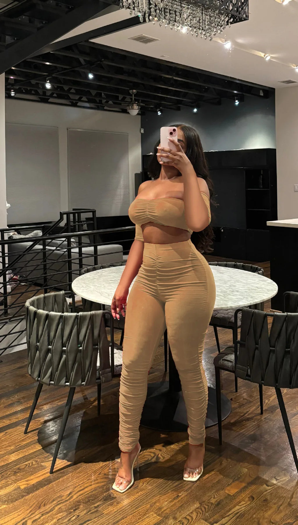 Fitness Women's Set Ruched Stacked Off Shoulder Crop Top and Legging Pants 2025 Summer Two 2 Piece Sets Outfit Tracksuit