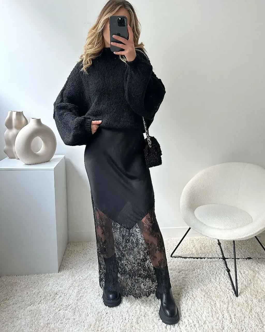 Black Lace Patchwork Mini Skirt Women Fashion Solid Sexy Mid-length Skirts Lady Elegant 2025 Party Daily Party Slim Fit Gowns