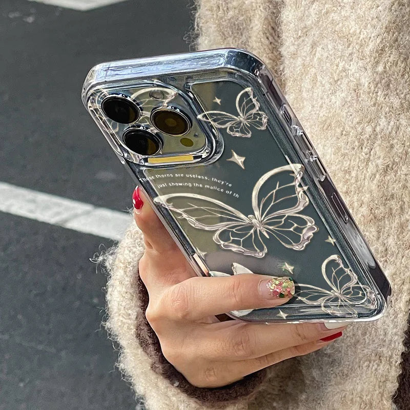 Gold Butterfly Phone Case For iPhone 17 16 15 11 13 12 14 Pro Max 16e Air 7 8 Plus XR SE 2022 2020 Soft TPU Transparent Cover