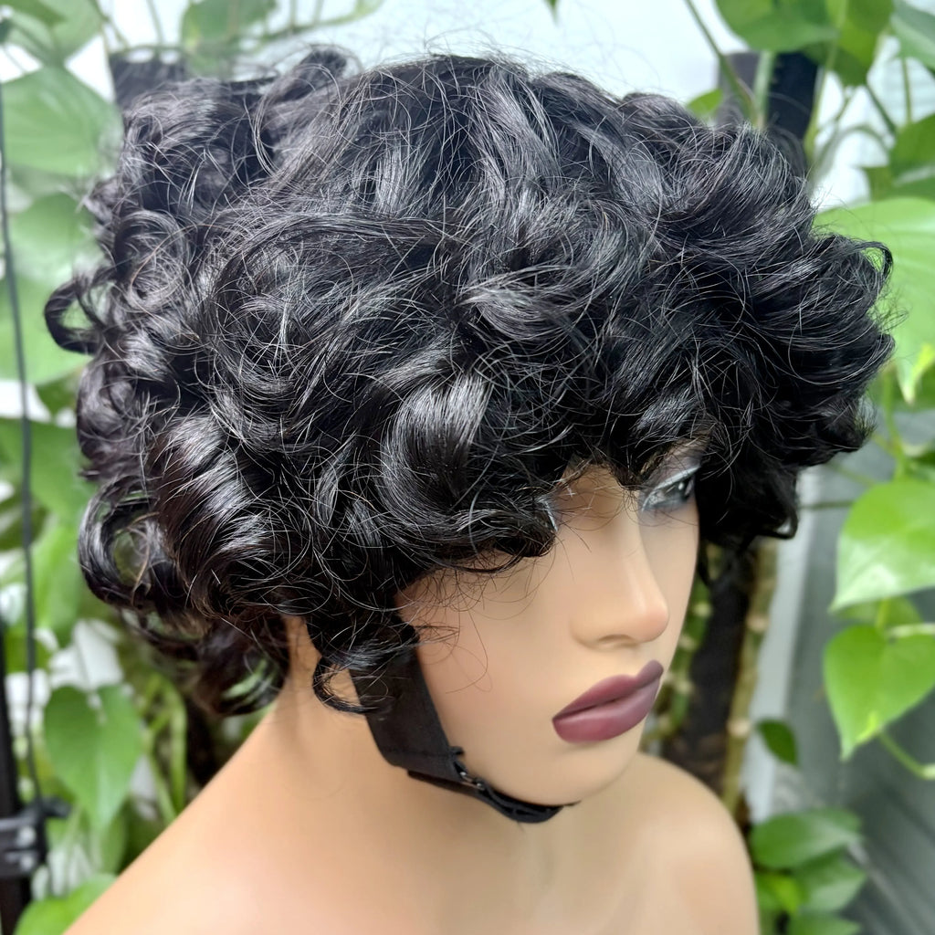 Full Machine Made Loose Wavy Bob Wig Human Hair Wigs 220% Short Colored Bouncy Curly Gluelesss Human Hair Wigs with Bangs