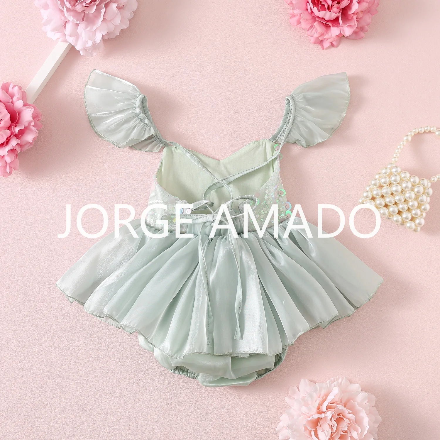 New Summer Bodysuit for Baby Girl Square Collar Sequined Large Bow Sleeveless Princess Jumpsuit Newborn Sweet Romper H1518