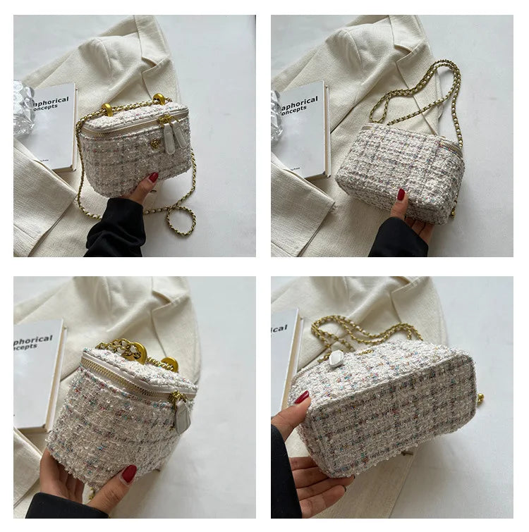 Women Shoulder Bags 2023 Popular Fashion Niche Crossbody Bag Wool Chain Small Square Bag Fashionable Purses and Handbags