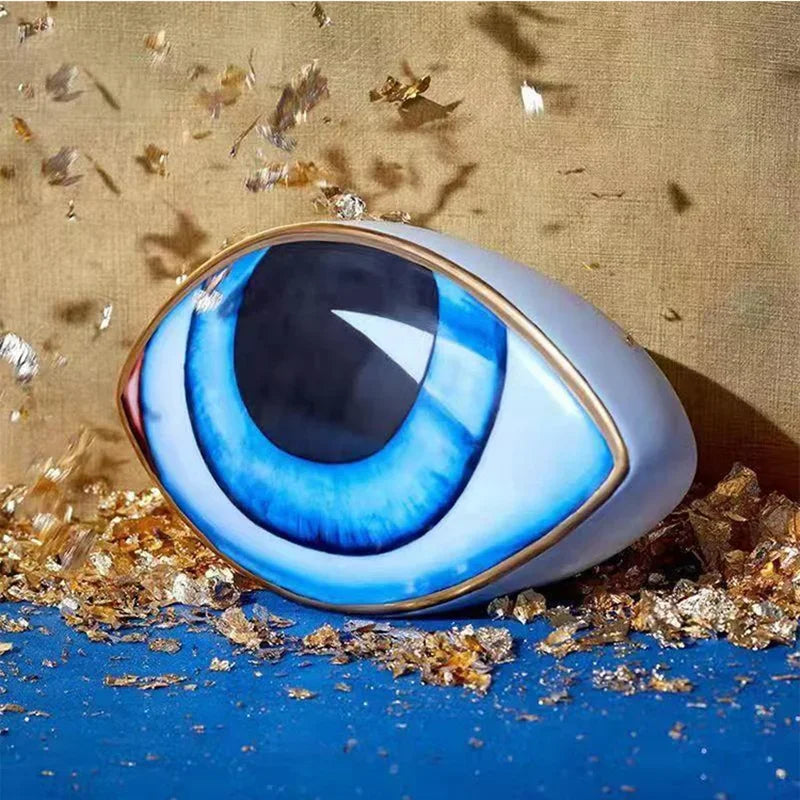 Creative Blue Evil Eye Statue Lucky Eye Figurines Decor Ceramic Crafts Desktop Ornaments Home Living Room Decoration Gifts
